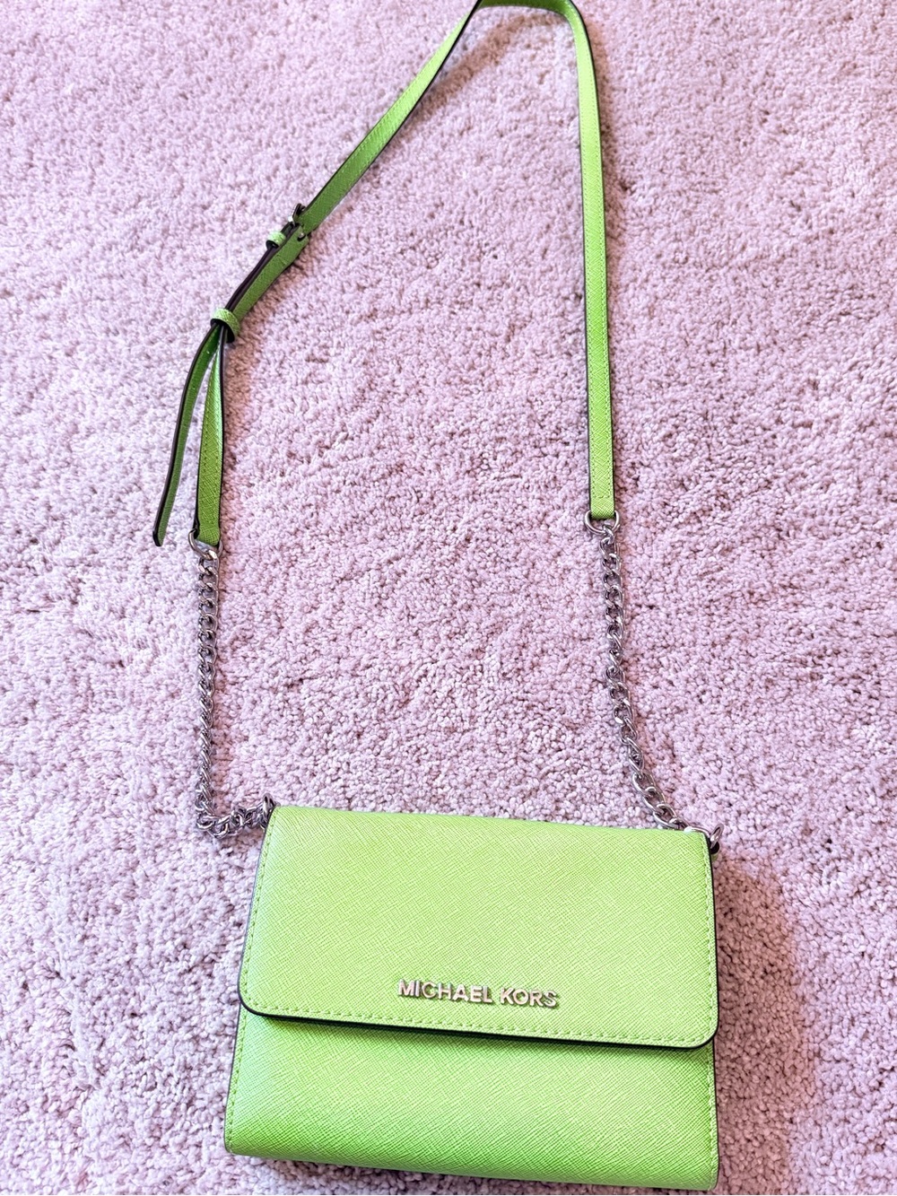 Michael Kors Neon Green Saffiano Crossbody with Chain Strap